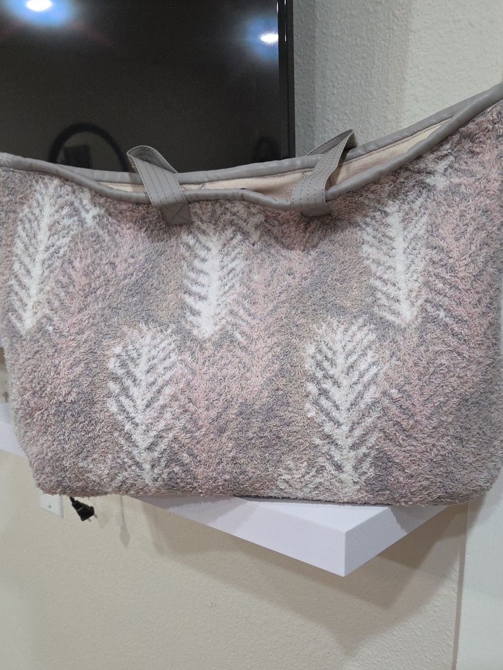 Barefoot Dreams Cozy Taupe & Cream Textured Tote Bag